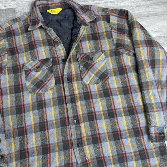 Vintage Flannel Shacket Shirt Jacket Quilted Lined Plaid Workwear Grunge - Picture 2 of 6